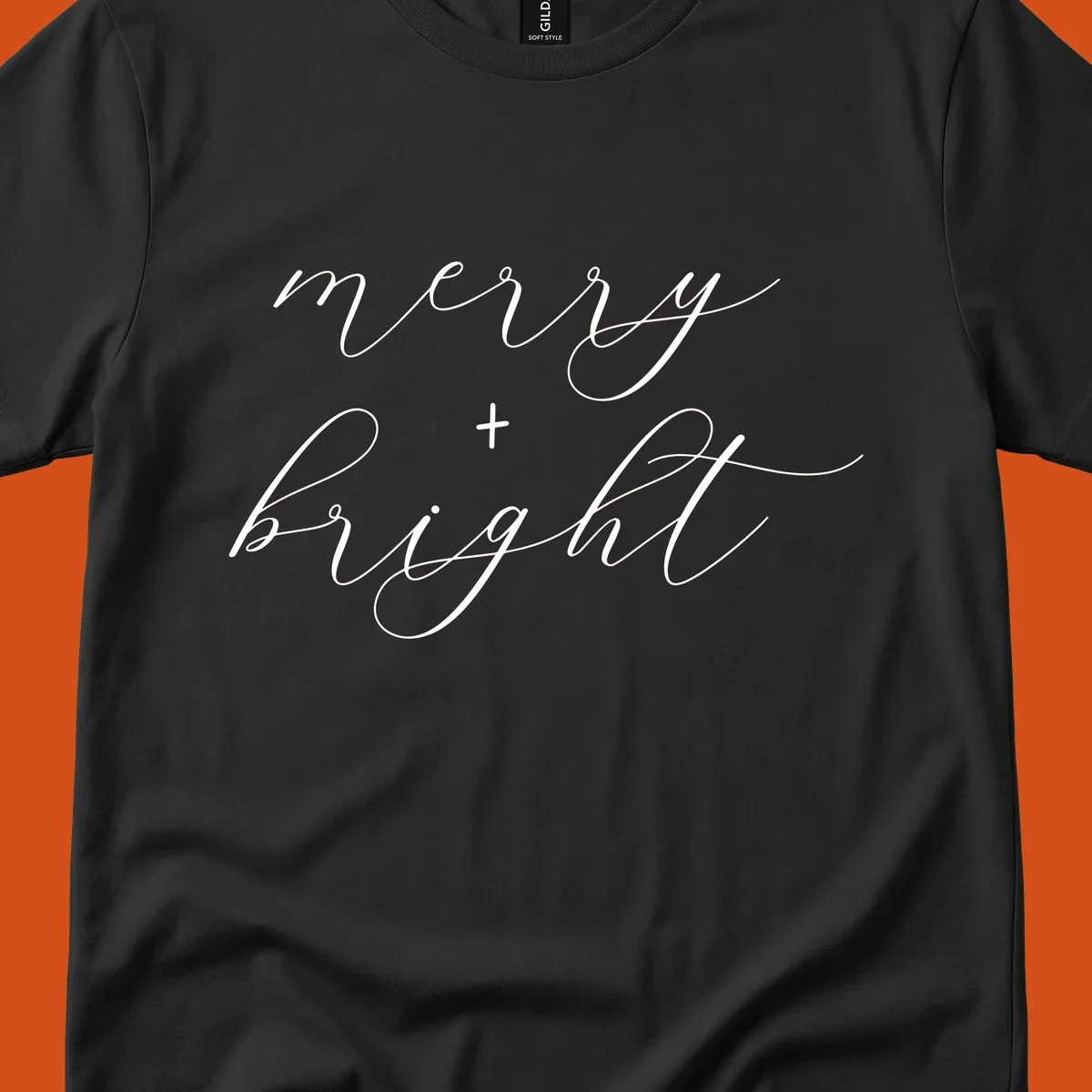 Merry and bright text in elegant script font for holiday.