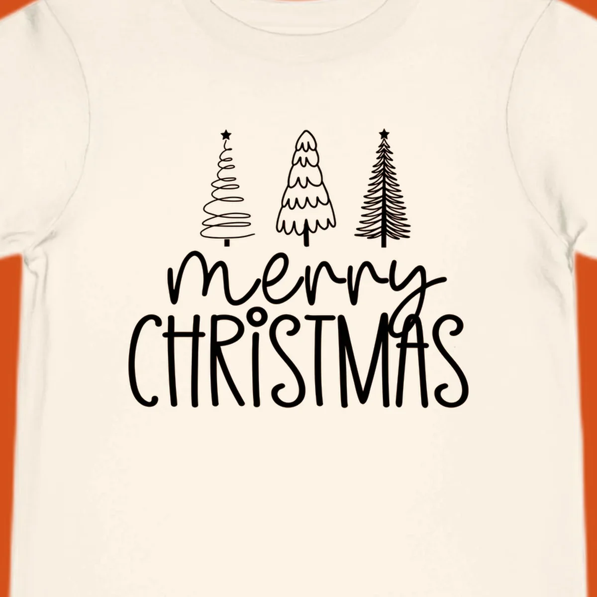 Merry Christmas trees typography design with three stylized trees and the text 'merry CHRISTMAS'.