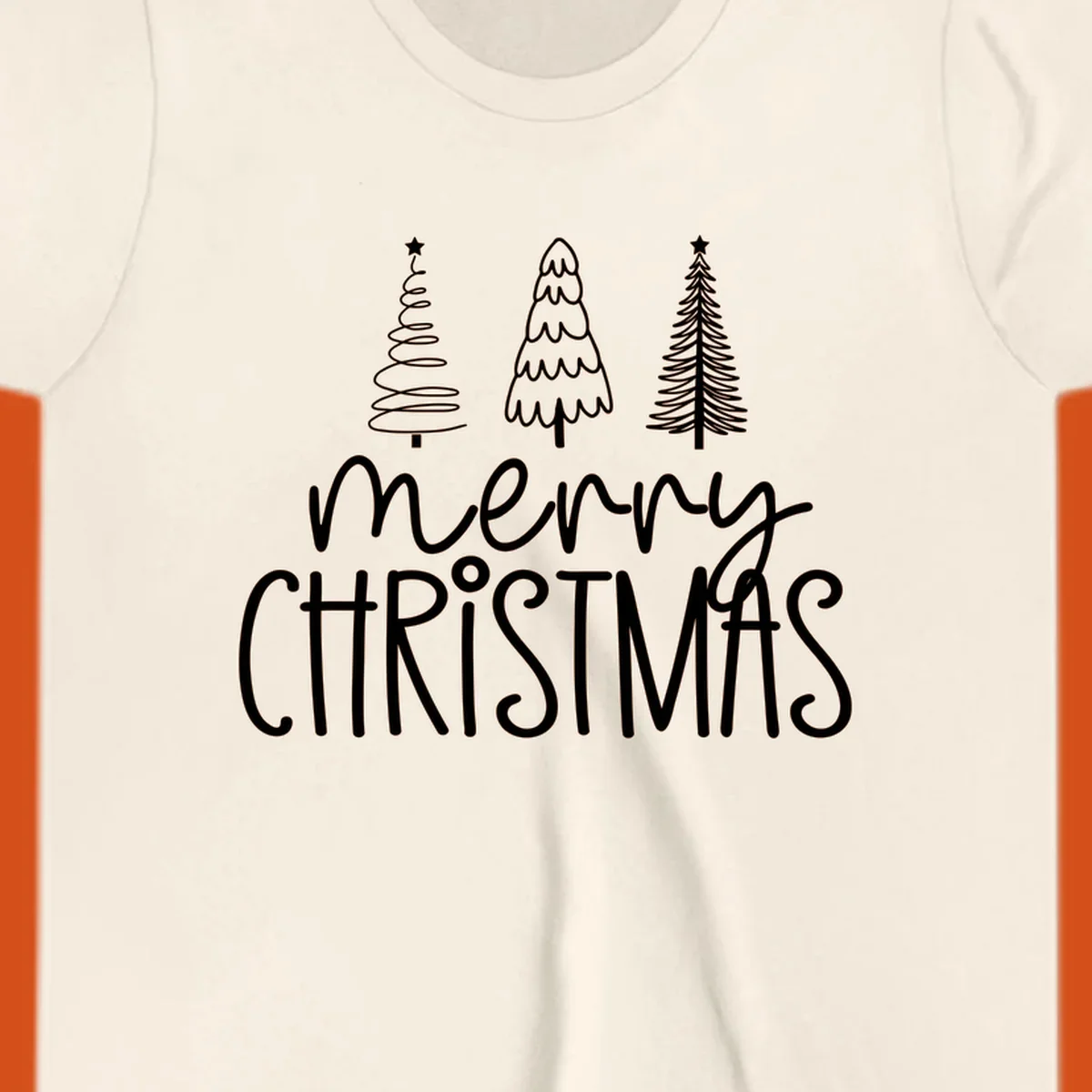 Merry Christmas trees typography design with three stylized trees and the text 'merry CHRISTMAS'.