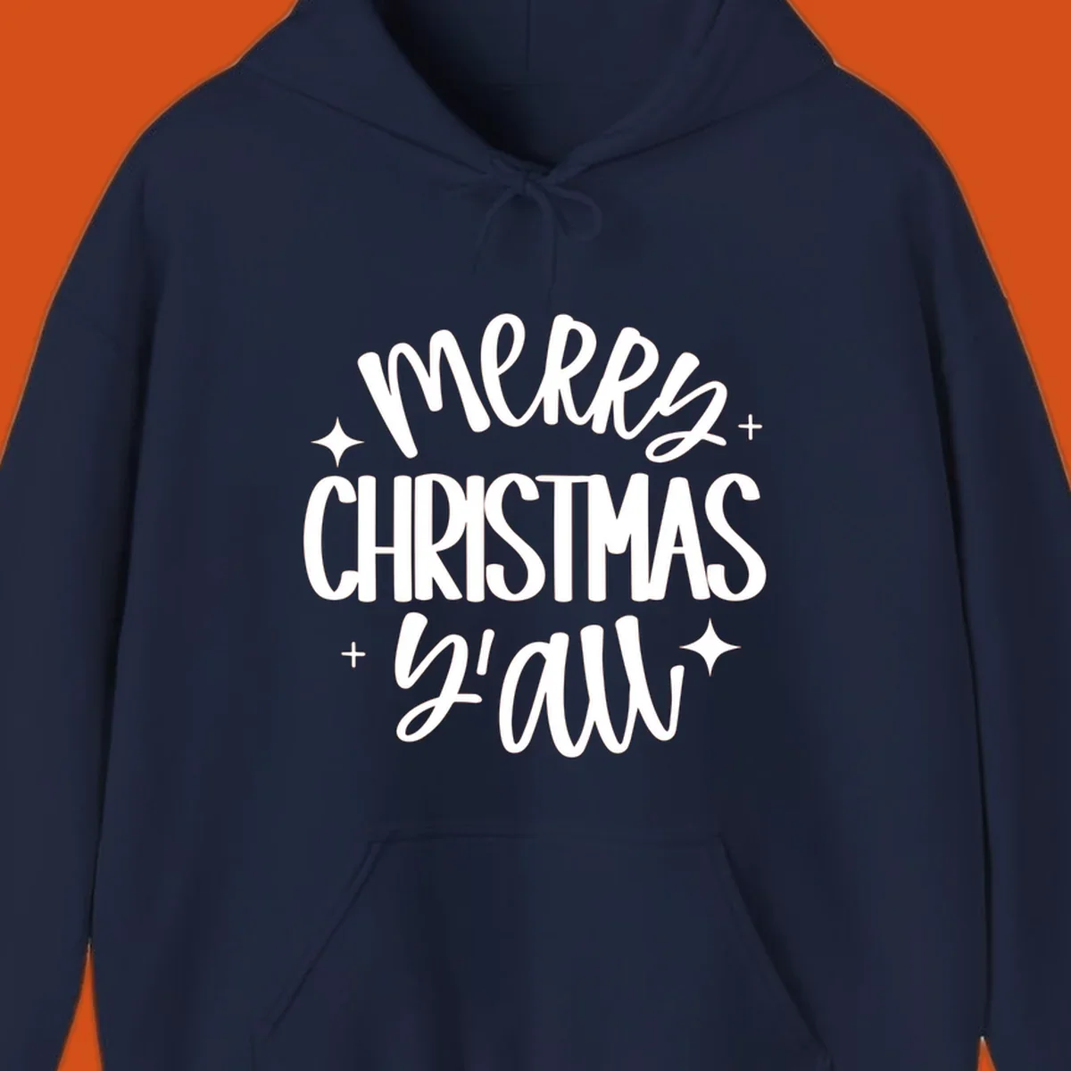 Merry Christmas Y'all hand lettered design with star accents.