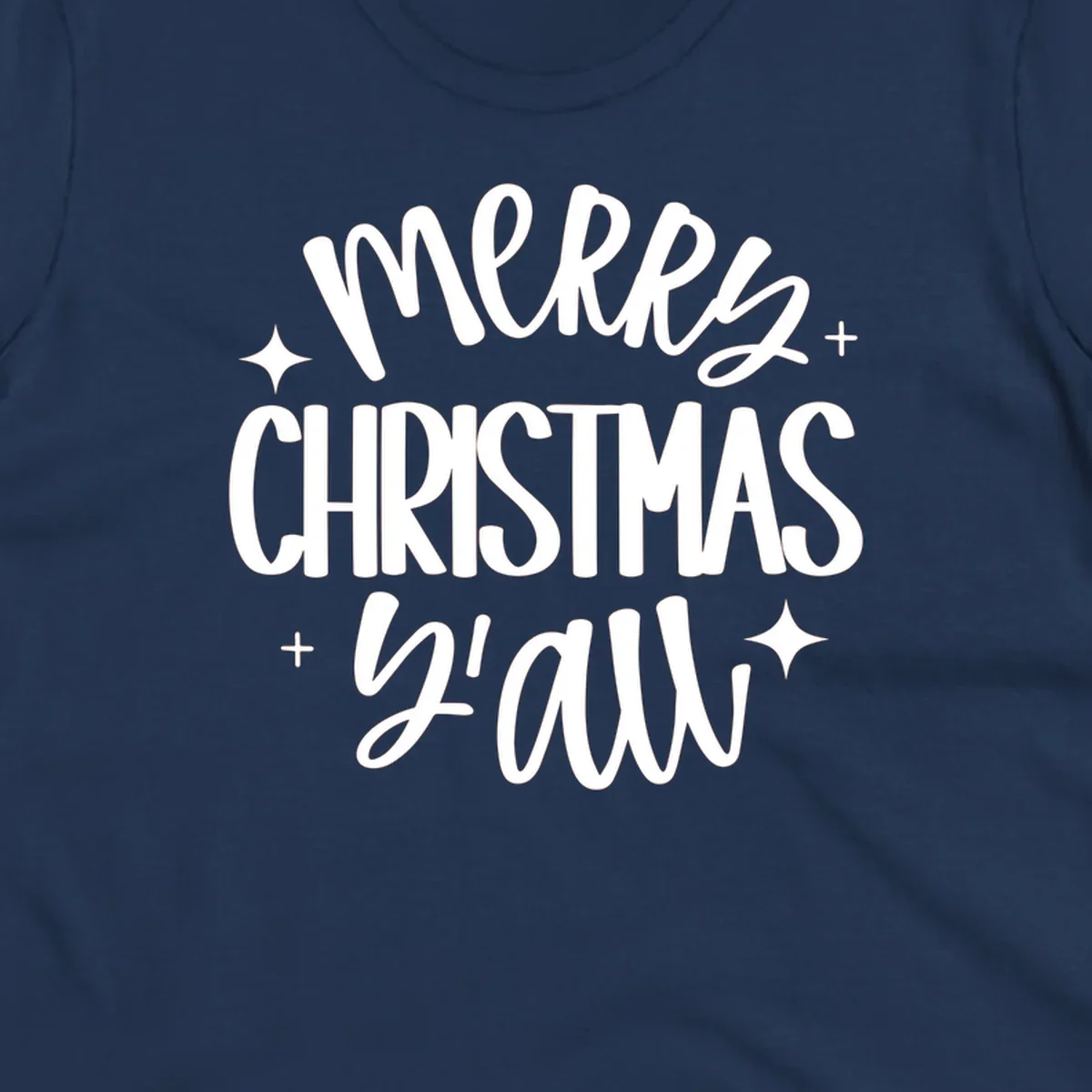 Merry Christmas Y'all hand lettered design with star accents.