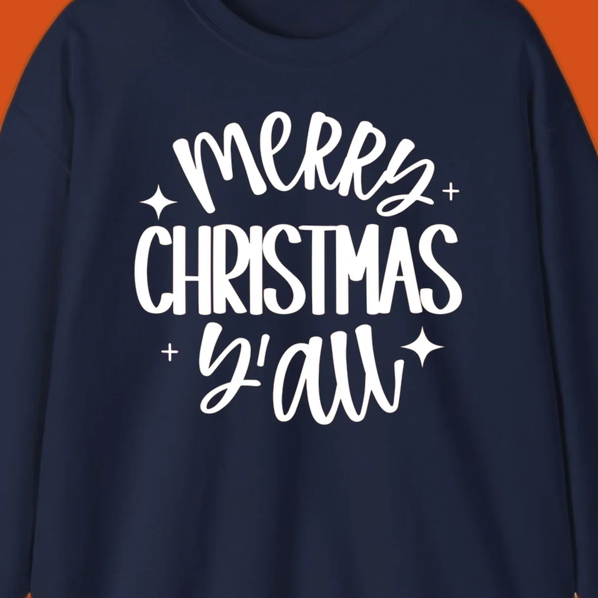 Merry Christmas Y'all hand lettered design with star accents.