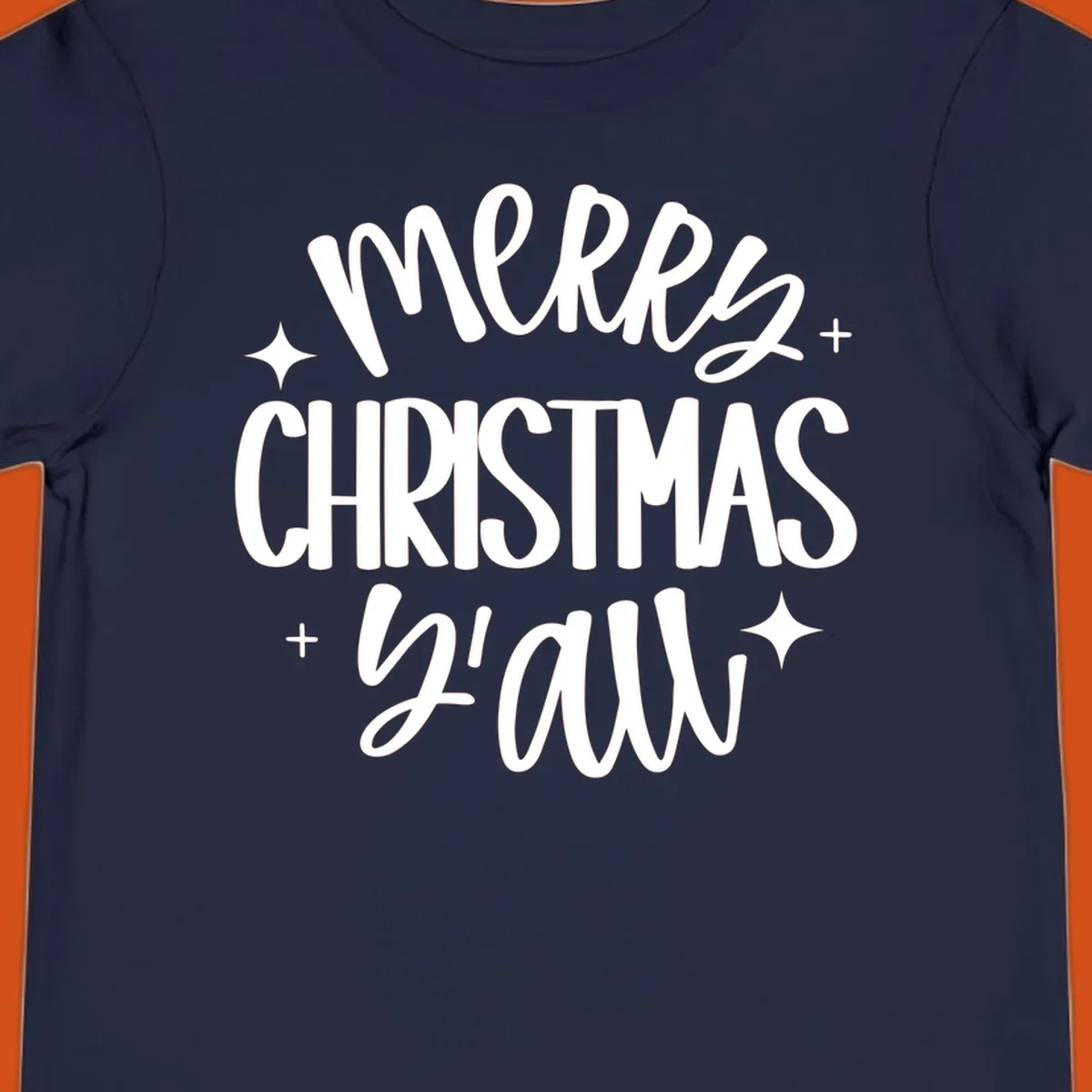 Merry Christmas Y'all hand lettered design with star accents.