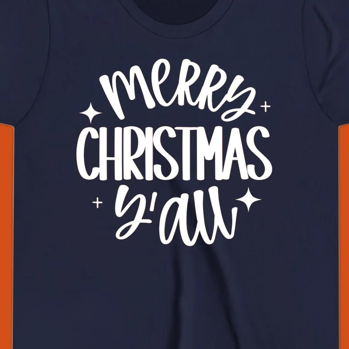 Merry Christmas Y'all hand lettered design with star accents.