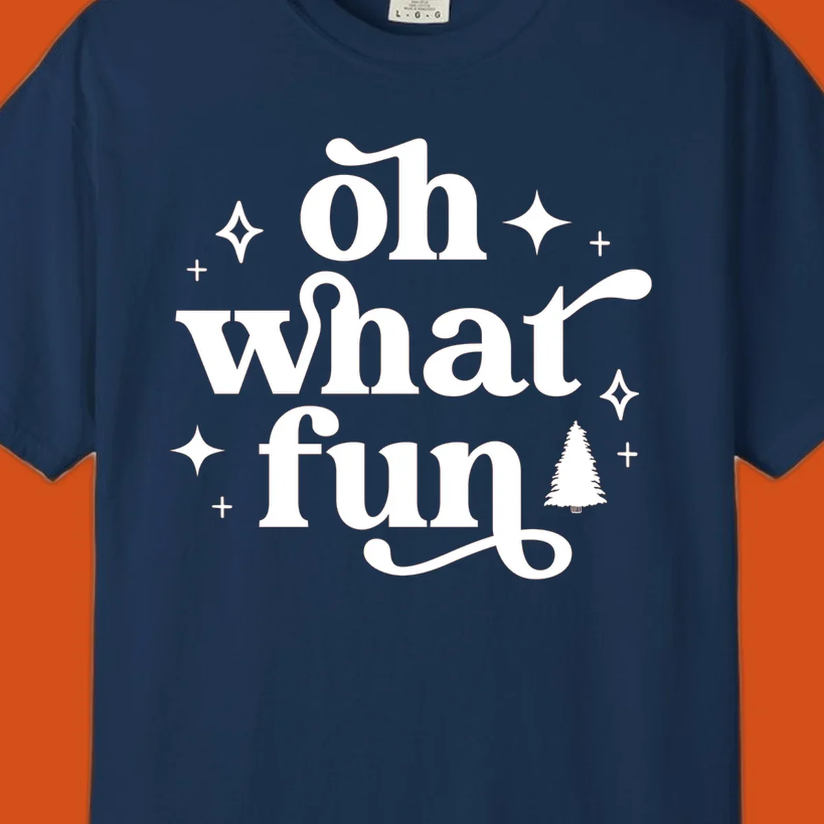 Oh What Fun Christmas text with tree and stars. oh-what-fun-christmas.