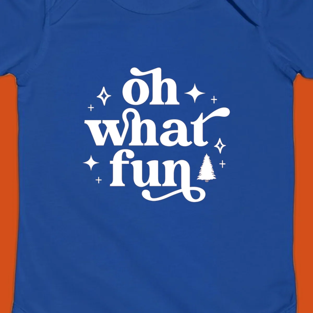 Oh What Fun Christmas text with tree and stars. oh-what-fun-christmas.