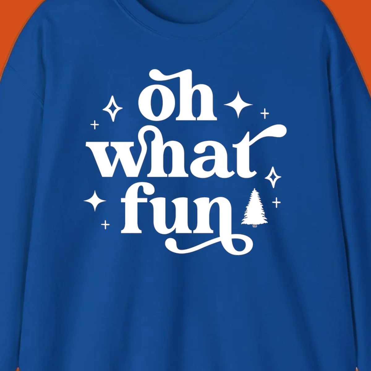 Oh What Fun Christmas text with tree and stars. oh-what-fun-christmas.