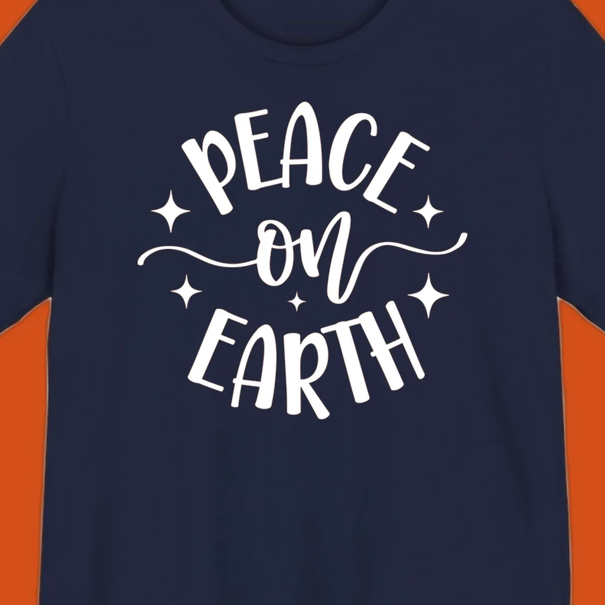 Peace on Earth holiday typography design with stars and swirls.