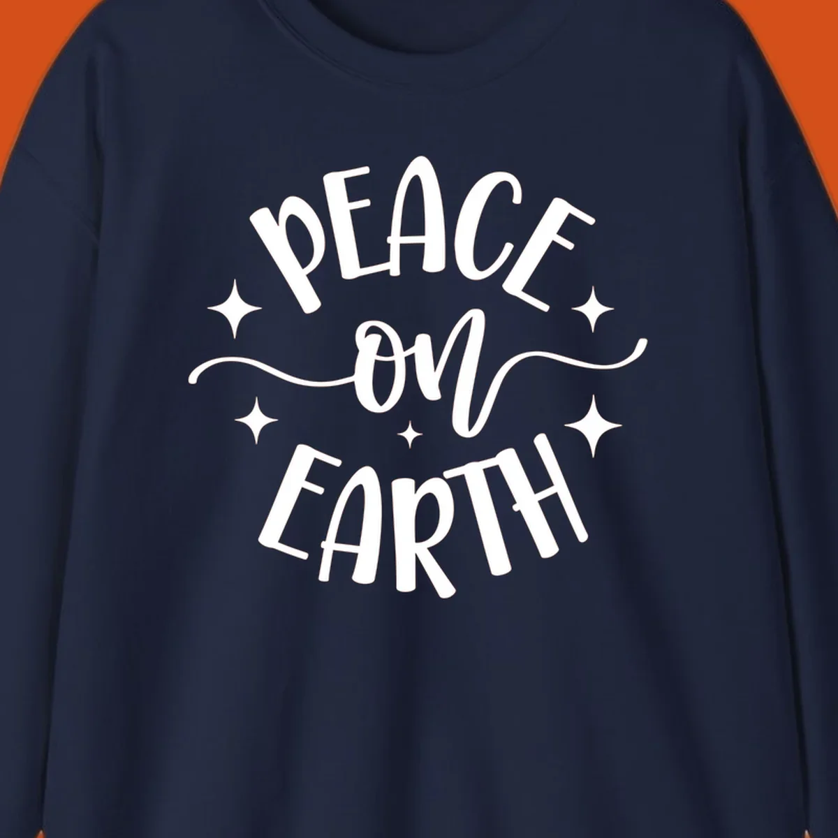 Peace on Earth holiday typography design with stars and swirls.