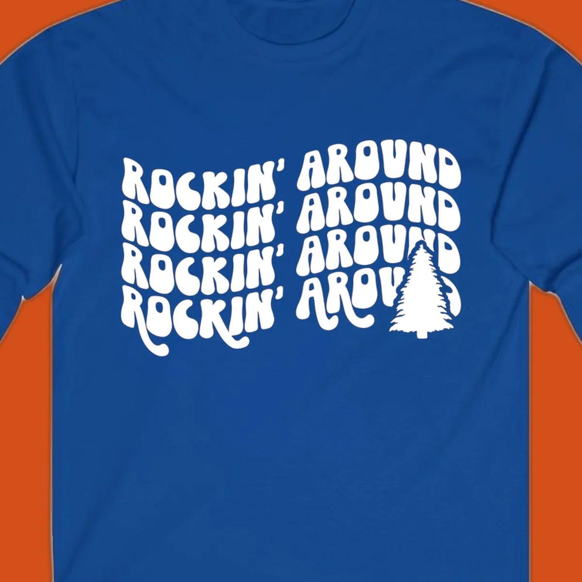 Rockin Around Christmas text and tree graphic.