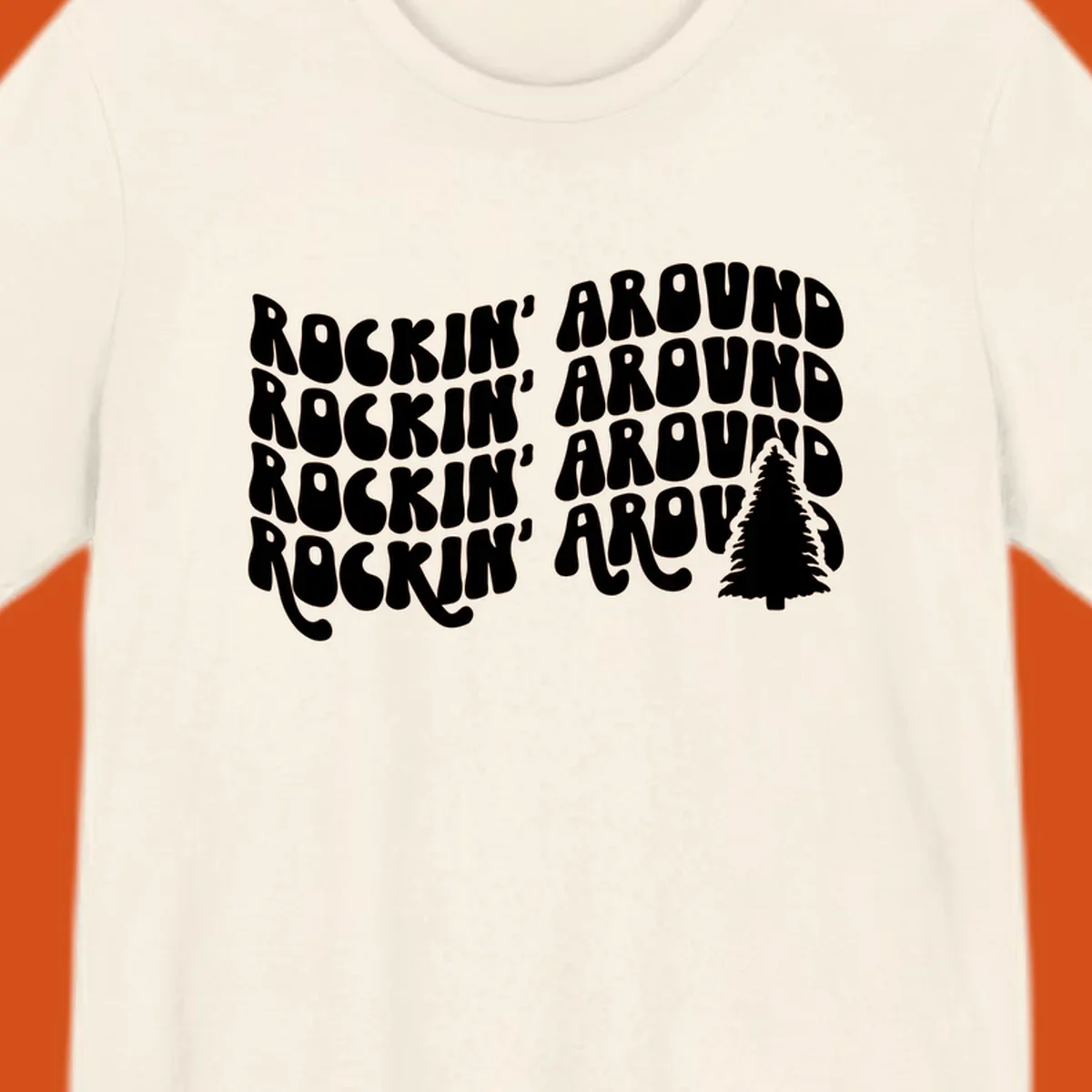 Rockin Around Christmas text and tree graphic.