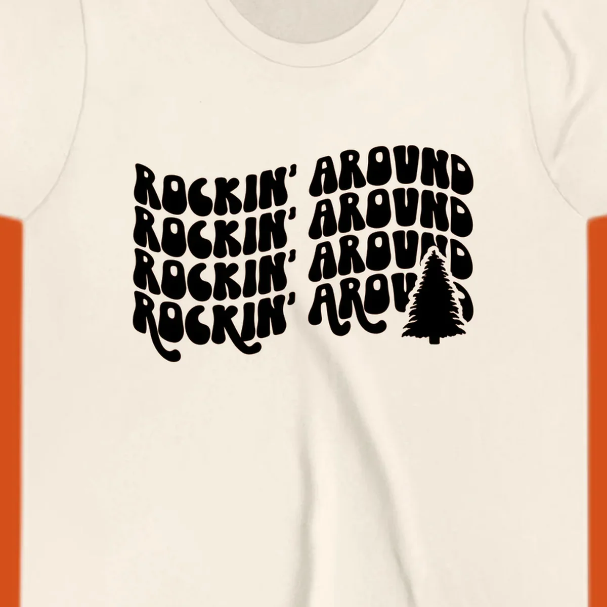 Rockin Around Christmas text and tree graphic.
