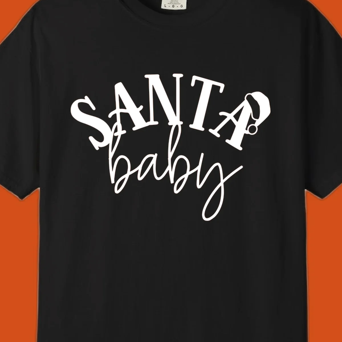 Santa baby Christmas text design with a Santa hat on the letter A.