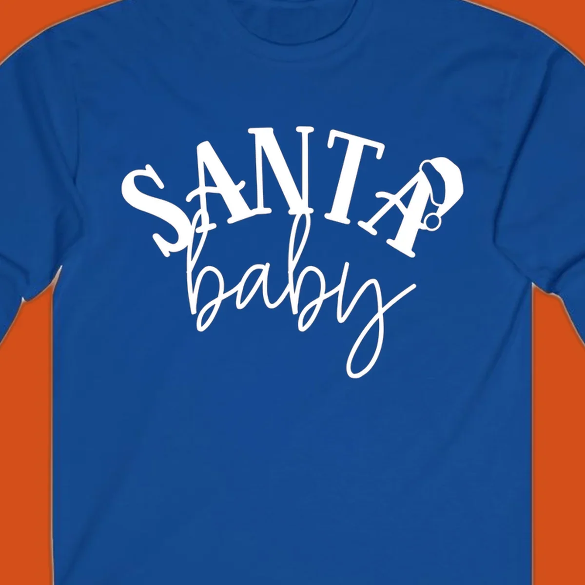 Santa baby Christmas text design with a Santa hat on the letter A.