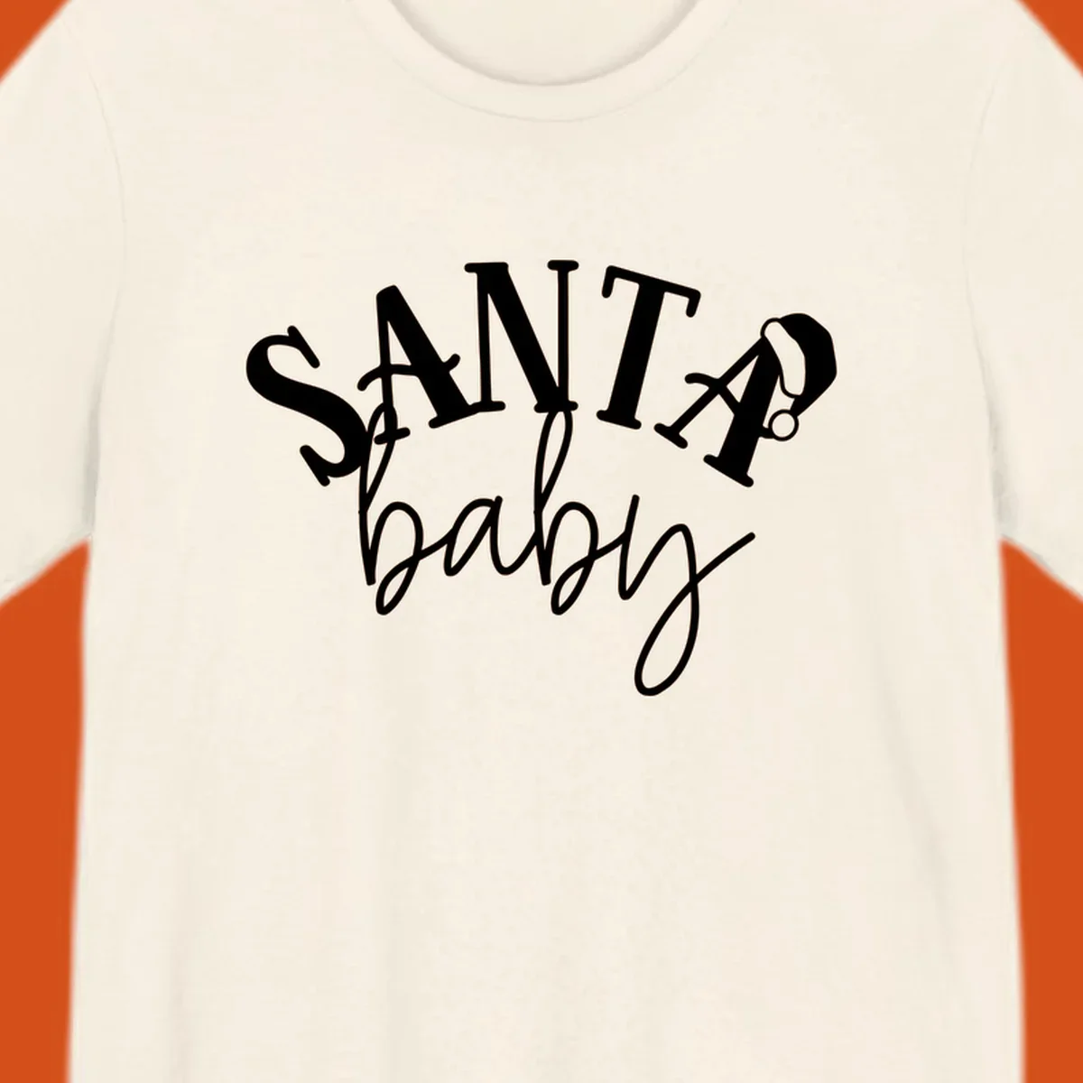 Santa baby Christmas text design with a Santa hat on the letter A.