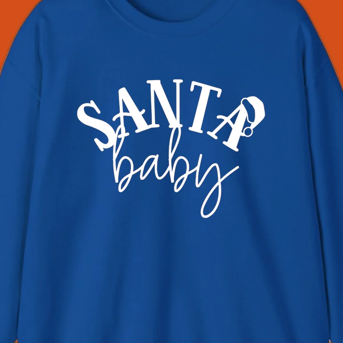 Santa baby Christmas text design with a Santa hat on the letter A.