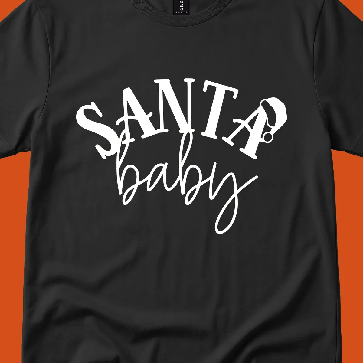 Santa baby Christmas text design with a Santa hat on the letter A.