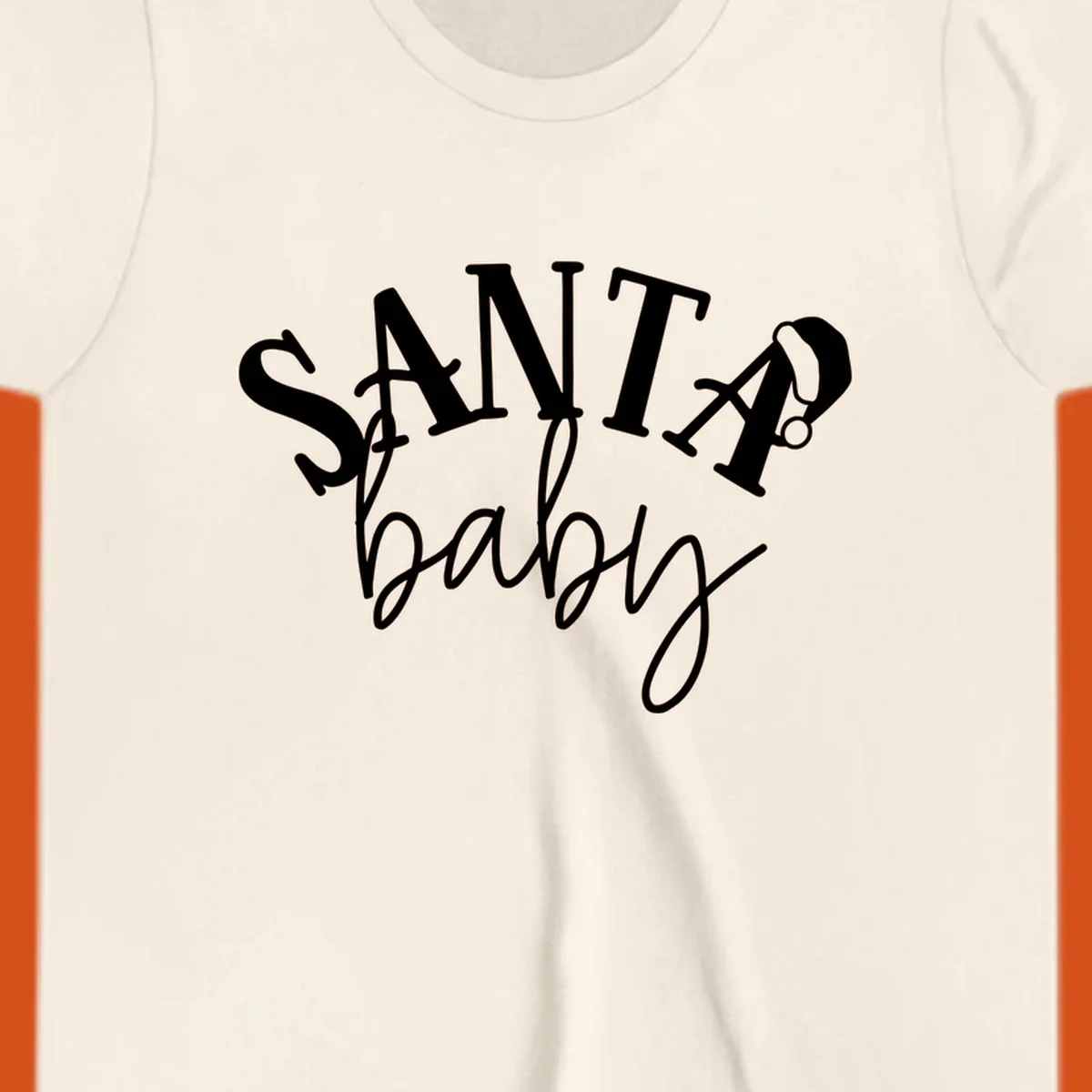 Santa baby Christmas text design with a Santa hat on the letter A.