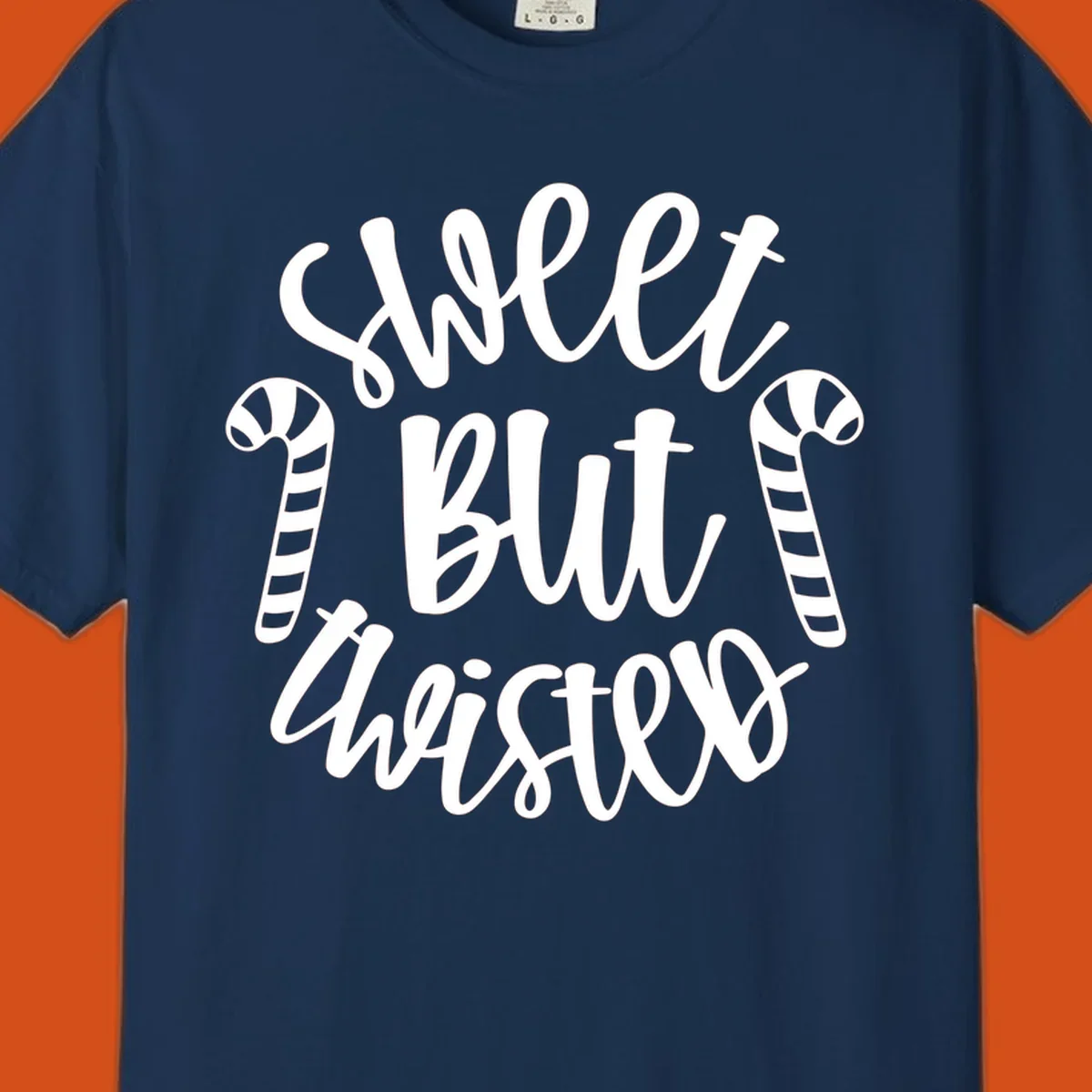 Sweet but twisted text with candy canes holiday graphic.