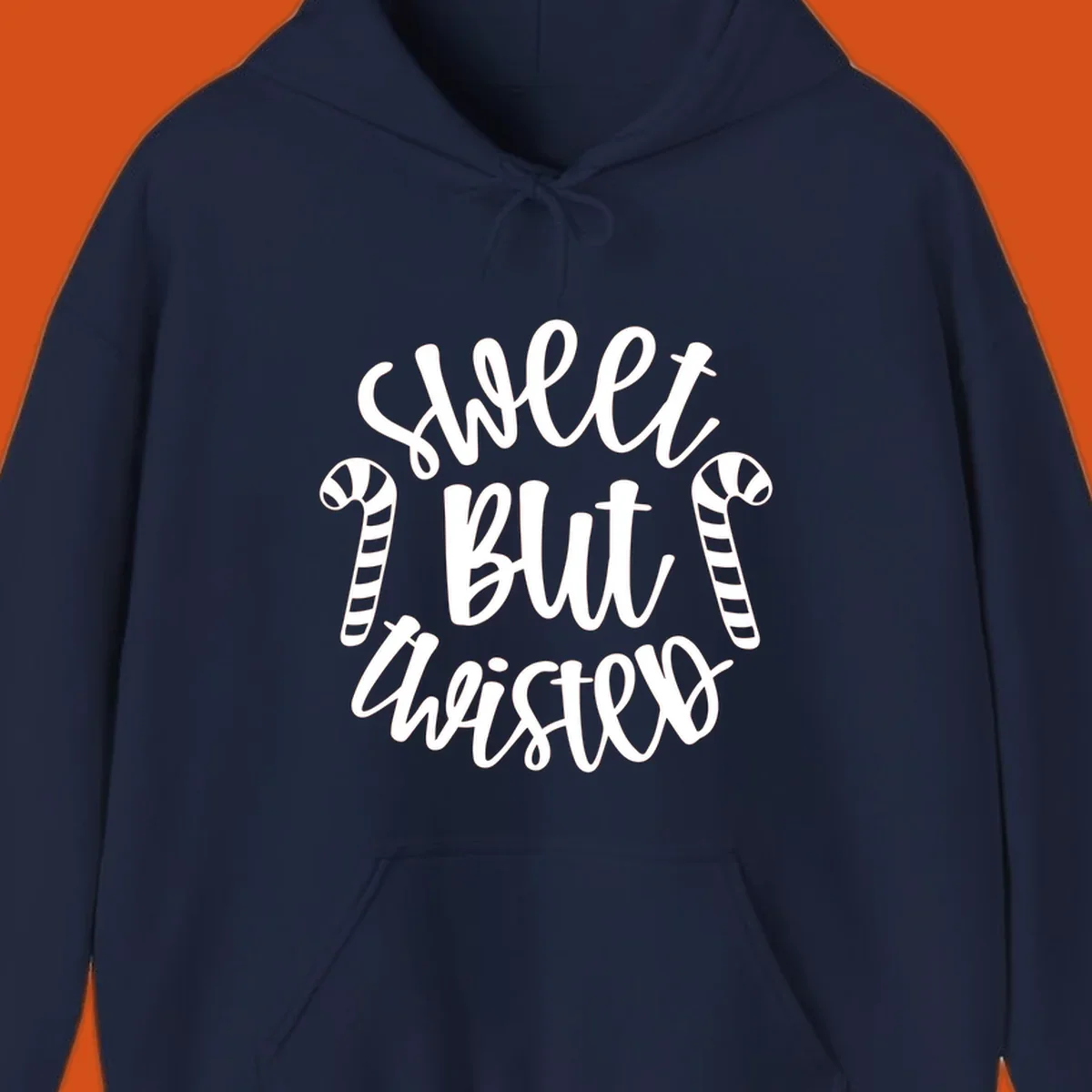 Sweet but twisted text with candy canes holiday graphic.