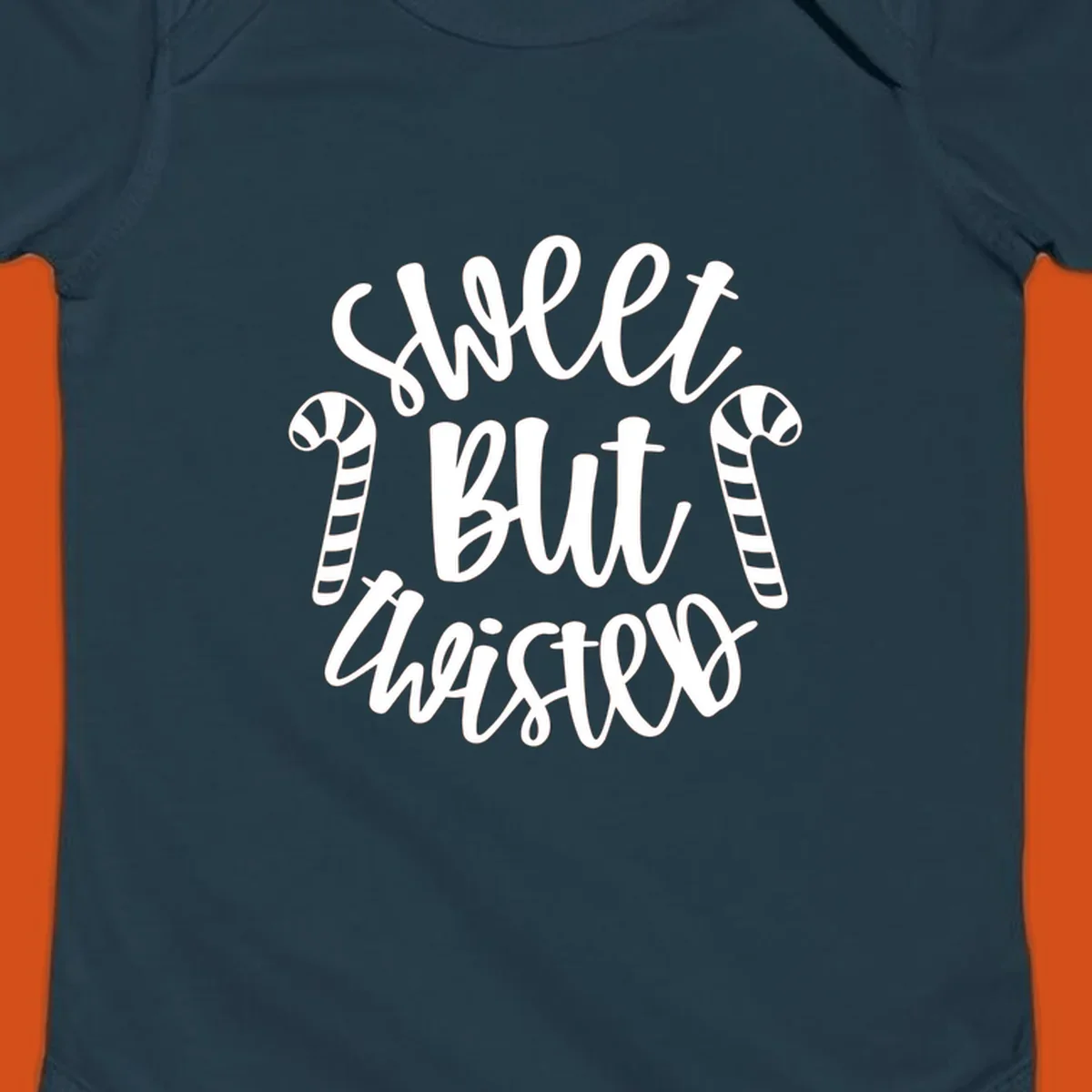 Sweet but twisted text with candy canes holiday graphic.