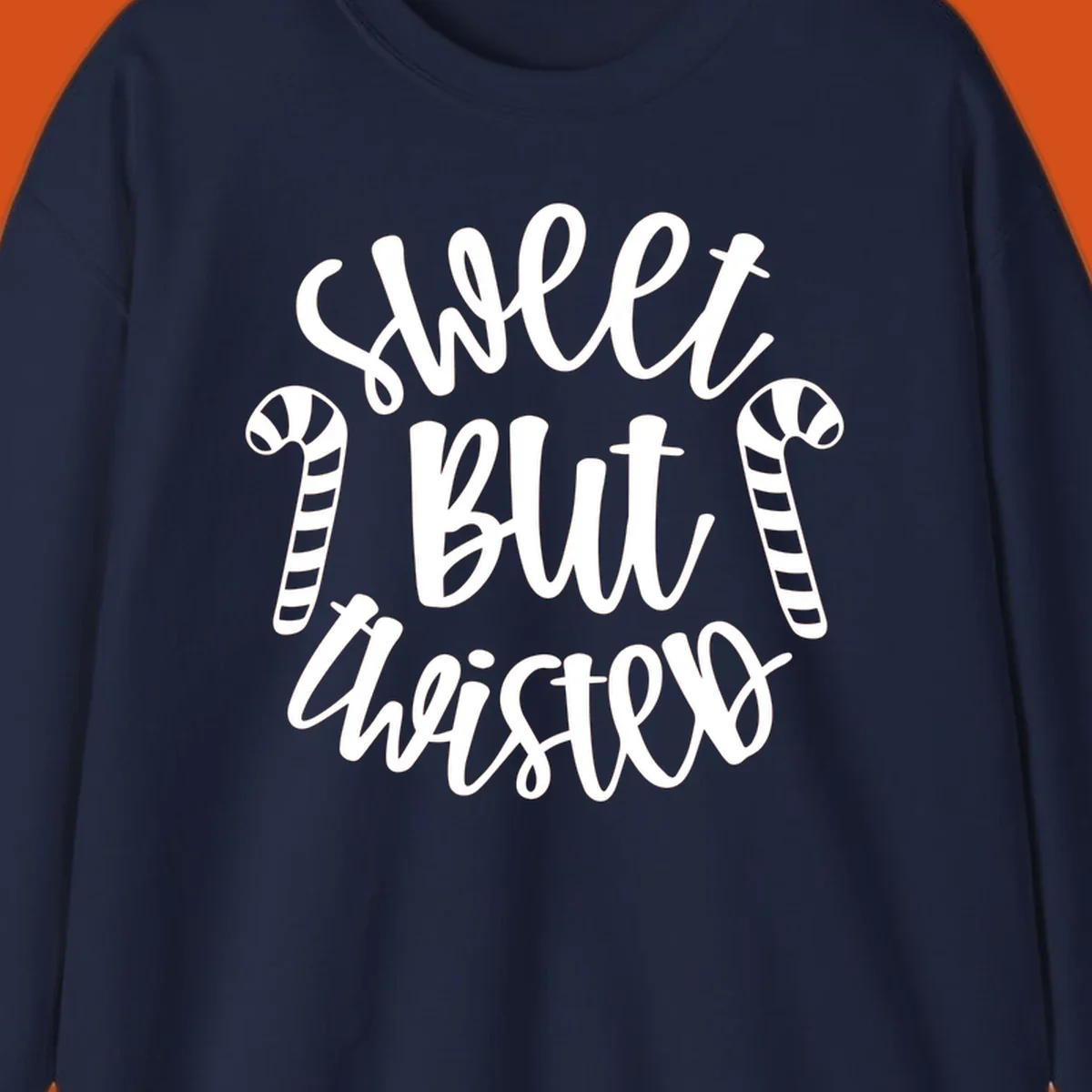 Sweet but twisted text with candy canes holiday graphic.