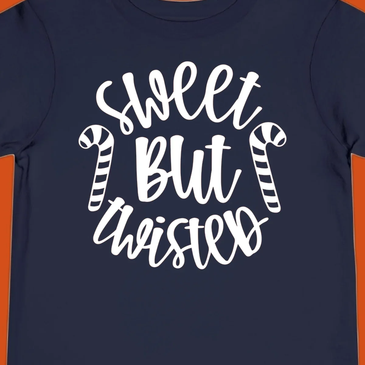 Sweet but twisted text with candy canes holiday graphic.