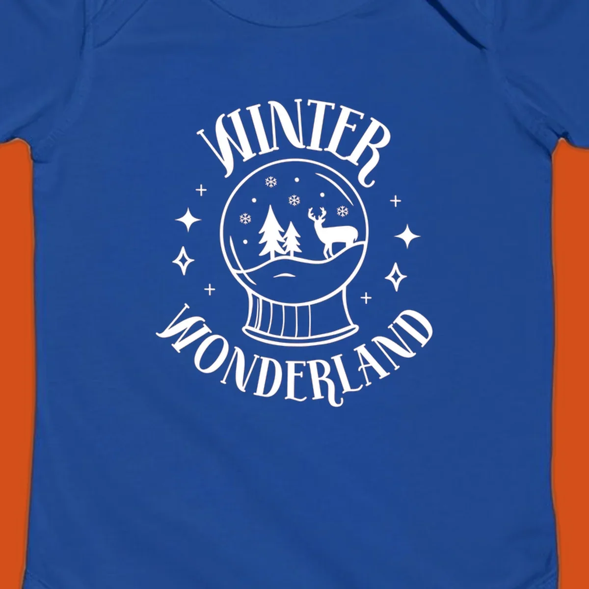 Winter Wonderland snow globe design with deer, trees, and snowflakes. Text reads WINTER WONDERLAND.