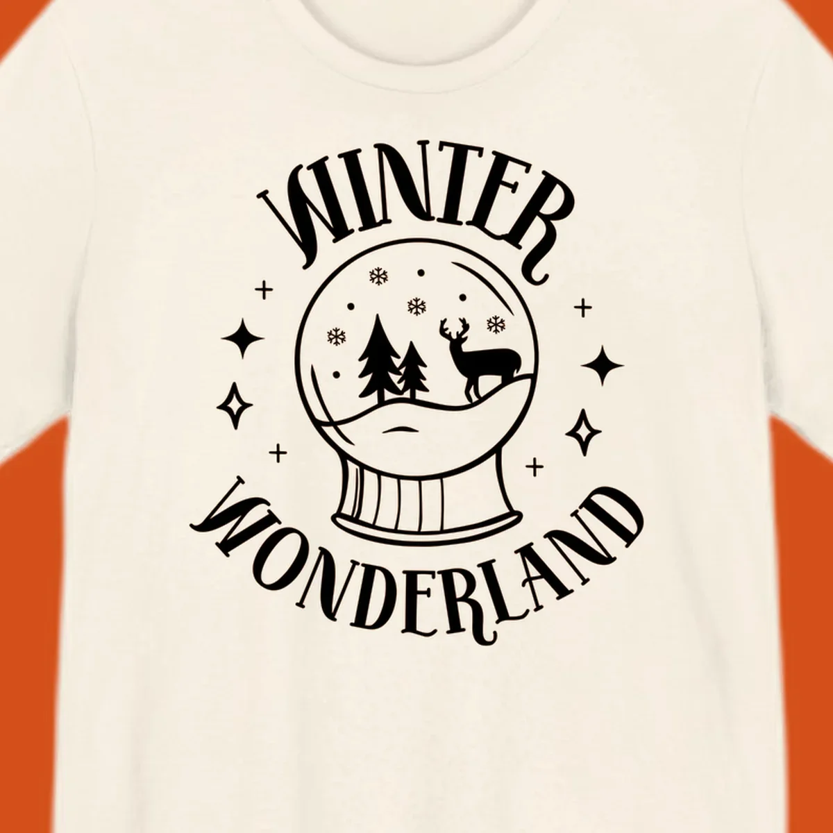 Winter Wonderland snow globe design with deer, trees, and snowflakes. Text reads WINTER WONDERLAND.