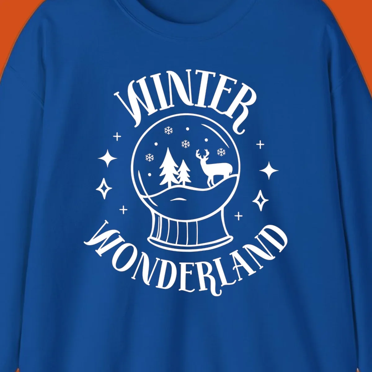 Winter Wonderland snow globe design with deer, trees, and snowflakes. Text reads WINTER WONDERLAND.