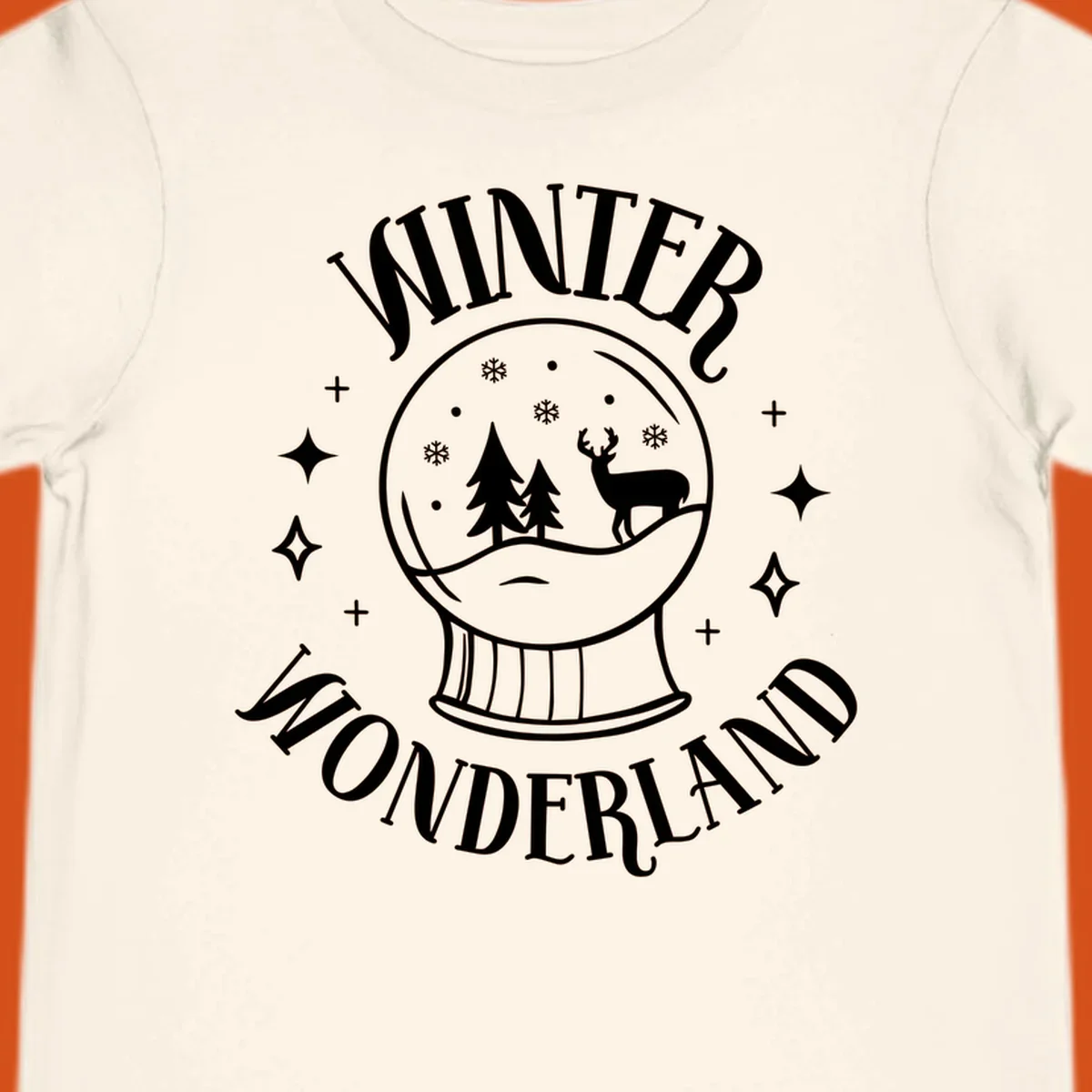 Winter Wonderland snow globe design with deer, trees, and snowflakes. Text reads WINTER WONDERLAND.