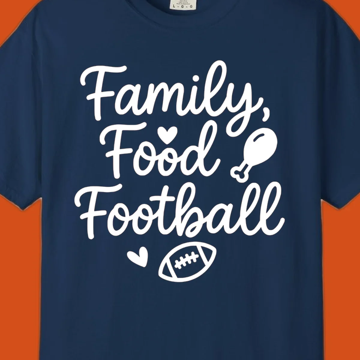 Family Food Football text with icons for Thanksgiving and game day.
