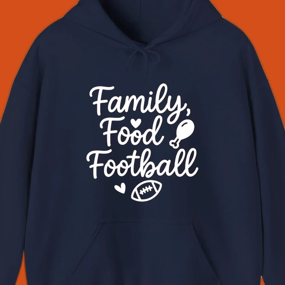Family Food Football text with icons for Thanksgiving and game day.