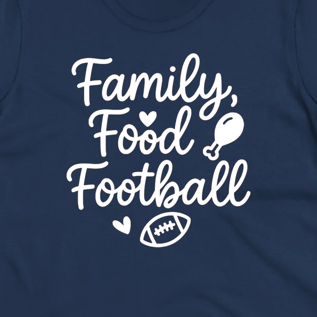 Family Food Football text with icons for Thanksgiving and game day.