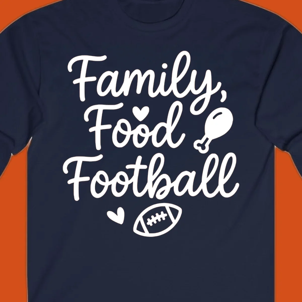 Family Food Football text with icons for Thanksgiving and game day.