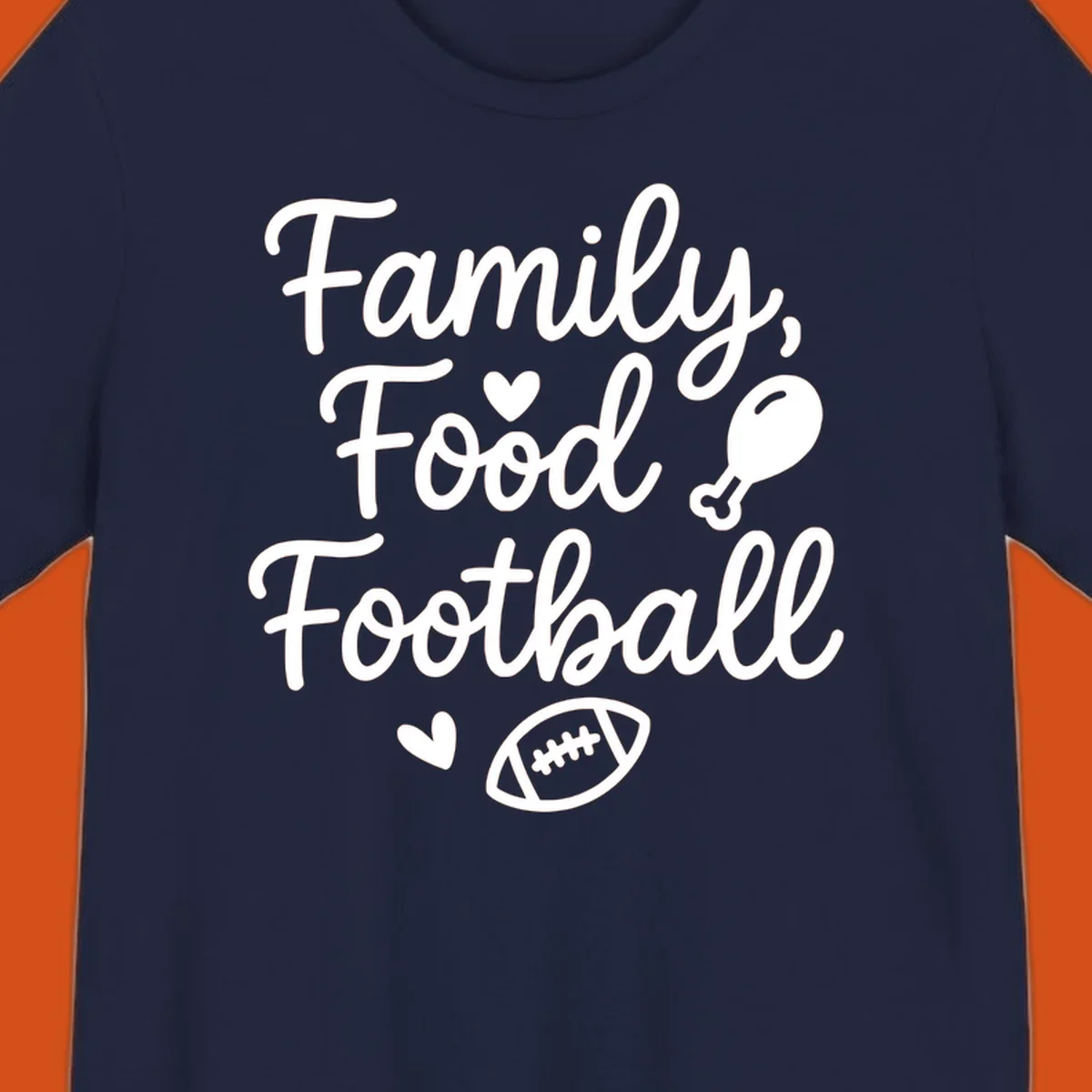 Family Food Football text with icons for Thanksgiving and game day.