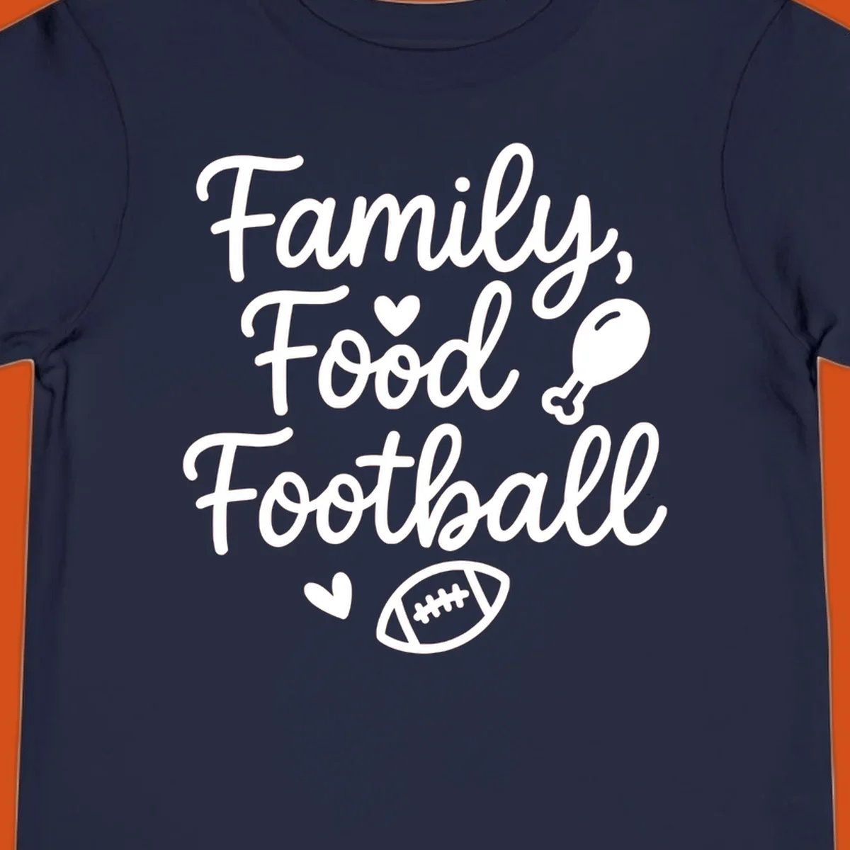 Family Food Football text with icons for Thanksgiving and game day.