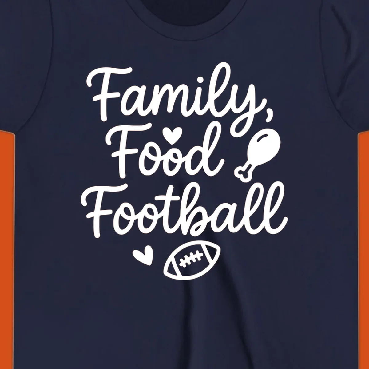 Family Food Football text with icons for Thanksgiving and game day.