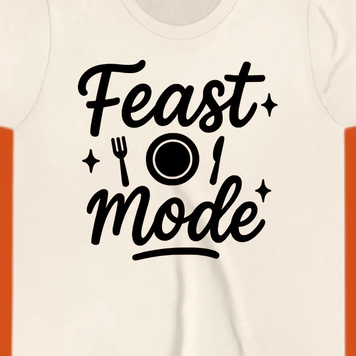 Feast Mode Typography Design with fork, plate, knife, and sparkles.