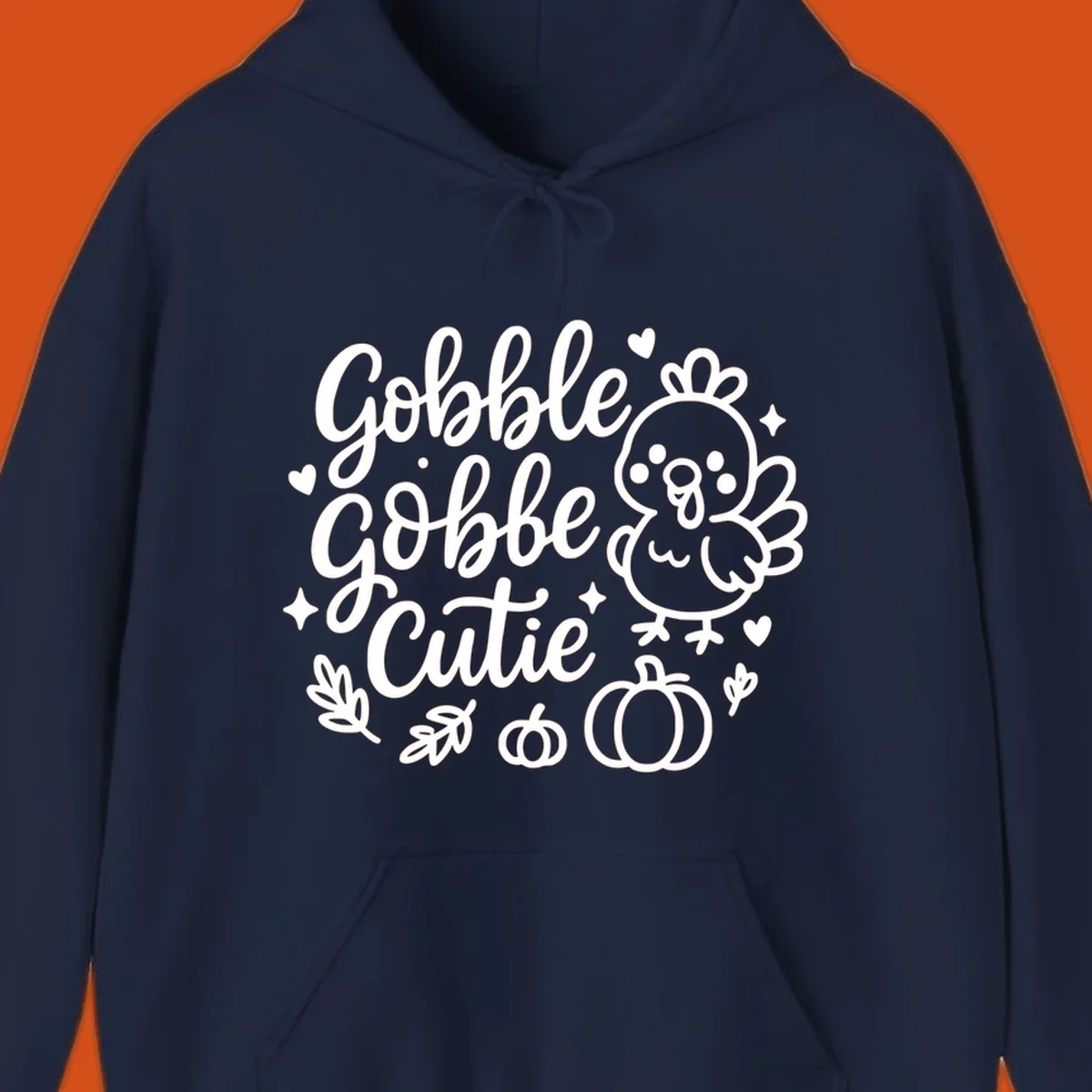Gobble Gobble Cutie Thanksgiving turkey and pumpkin design.