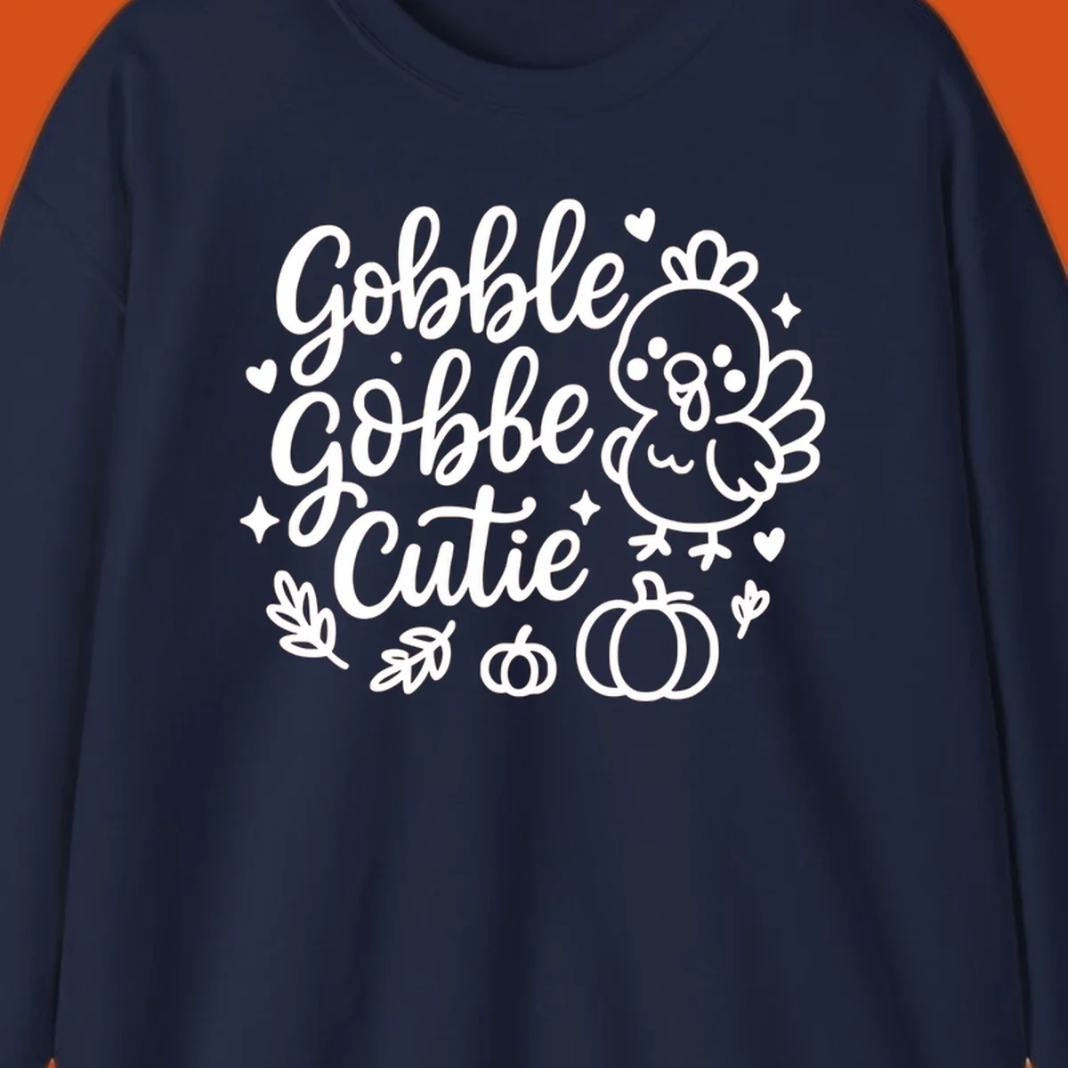 Gobble Gobble Cutie Thanksgiving turkey and pumpkin design.