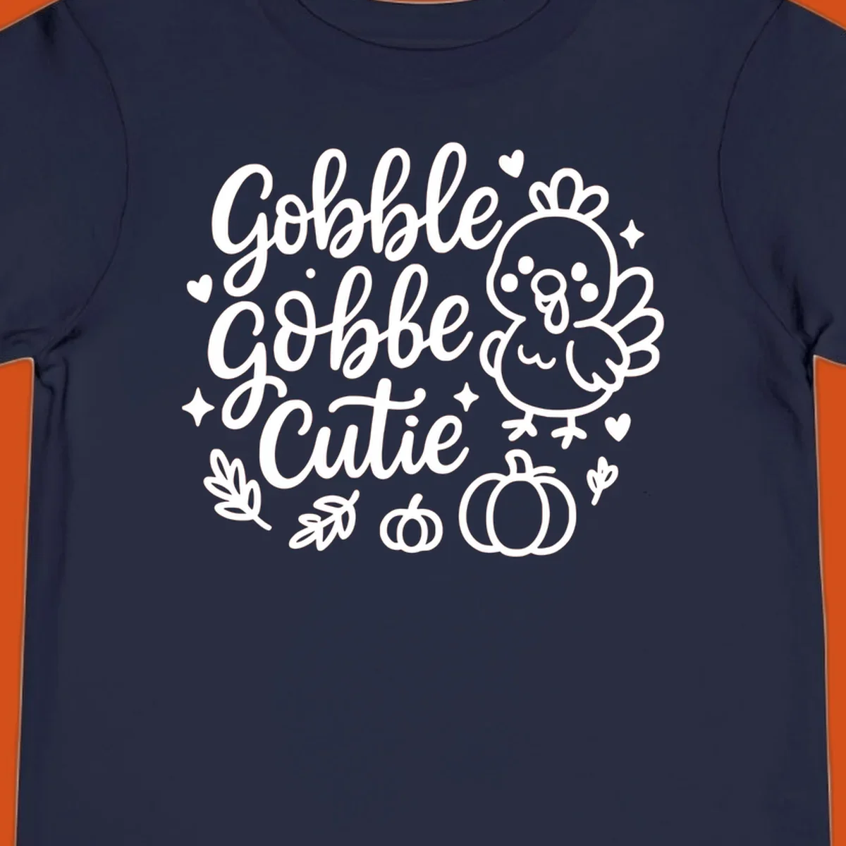 Gobble Gobble Cutie Thanksgiving turkey and pumpkin design.