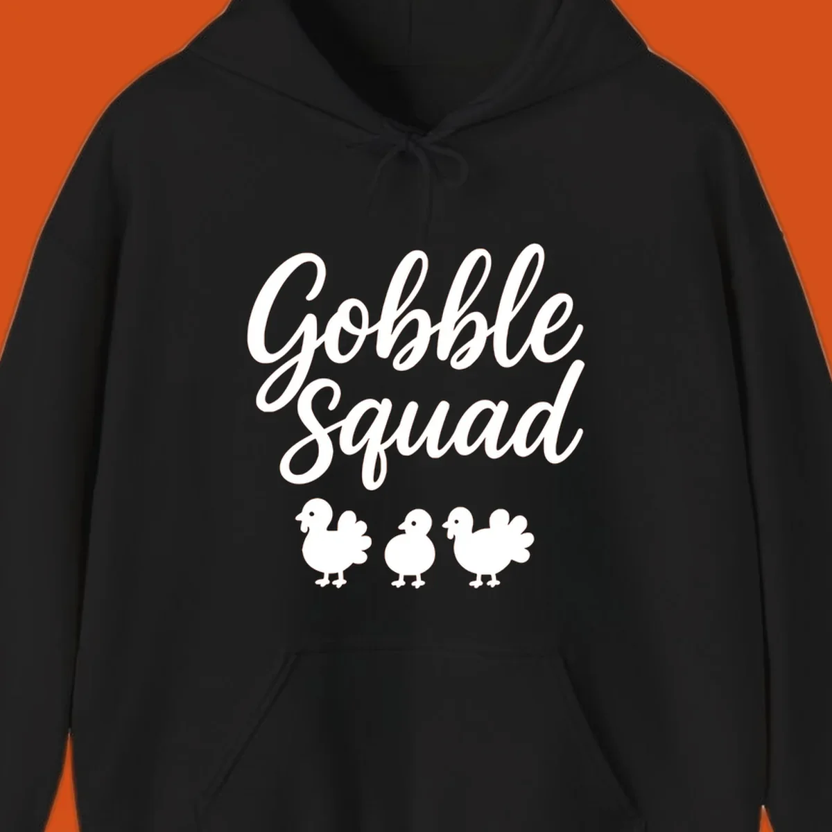 Gobble Squad Thanksgiving design with script text and cute turkey illustrations.
