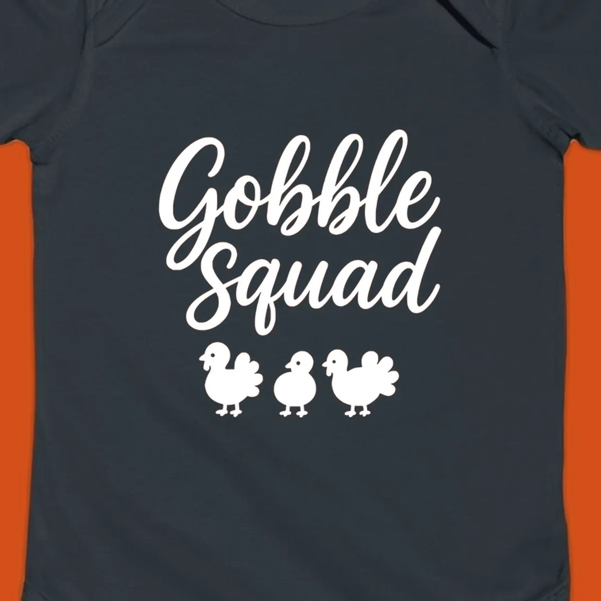 Gobble Squad Thanksgiving design with script text and cute turkey illustrations.