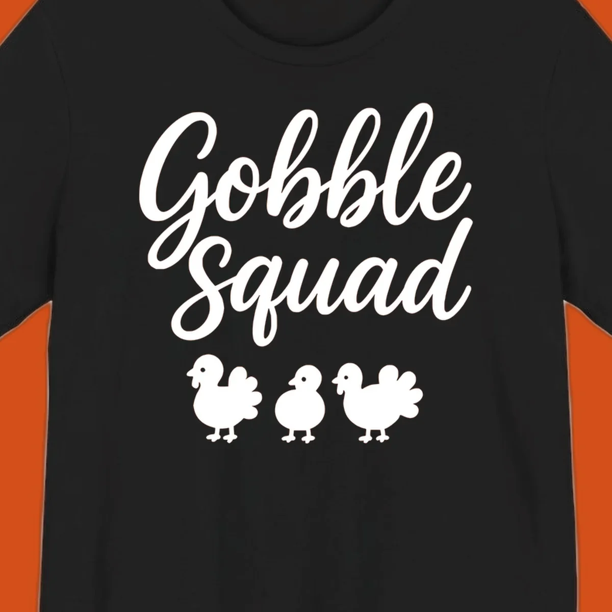 Gobble Squad Thanksgiving design with script text and cute turkey illustrations.
