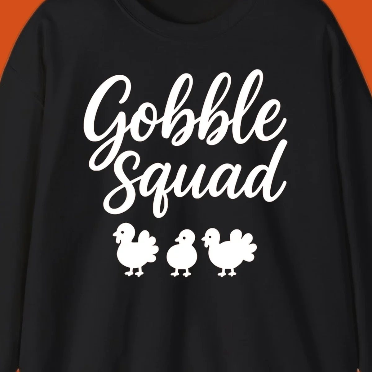 Gobble Squad Thanksgiving design with script text and cute turkey illustrations.