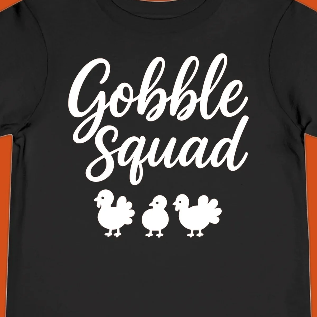 Gobble Squad Thanksgiving design with script text and cute turkey illustrations.