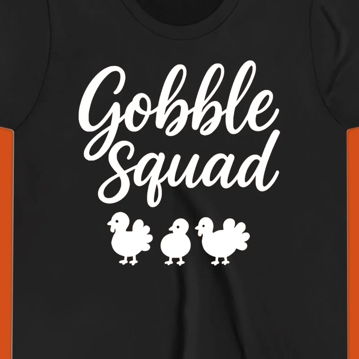 Gobble Squad Thanksgiving design with script text and cute turkey illustrations.