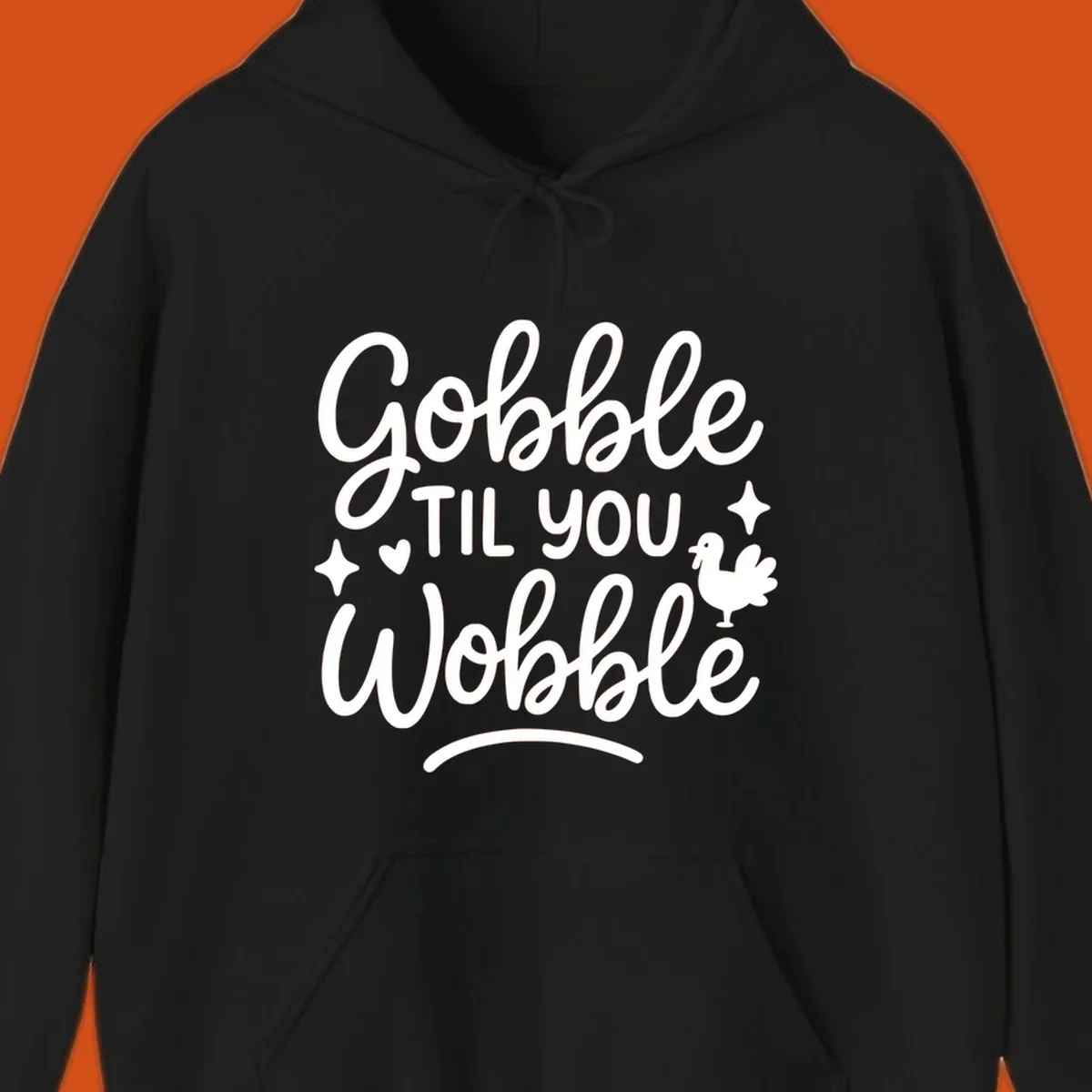 Gobble Til You Wobble Thanksgiving turkey graphic with fun lettering.