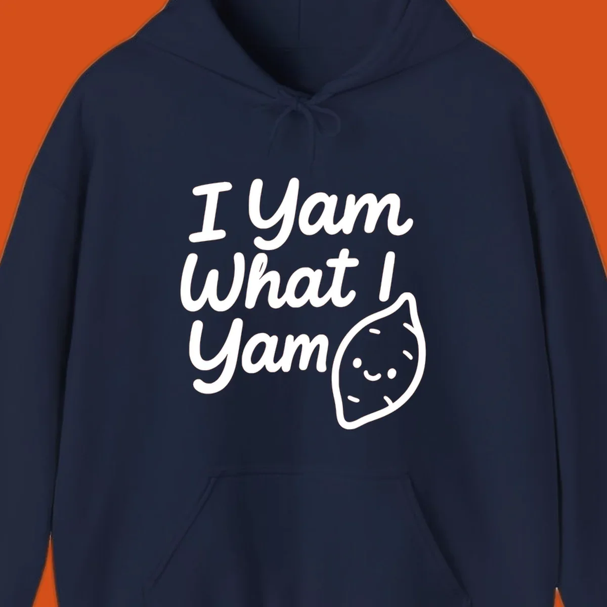 I Yam What I Yam Thanksgiving design with a cute sweet potato illustration and text.